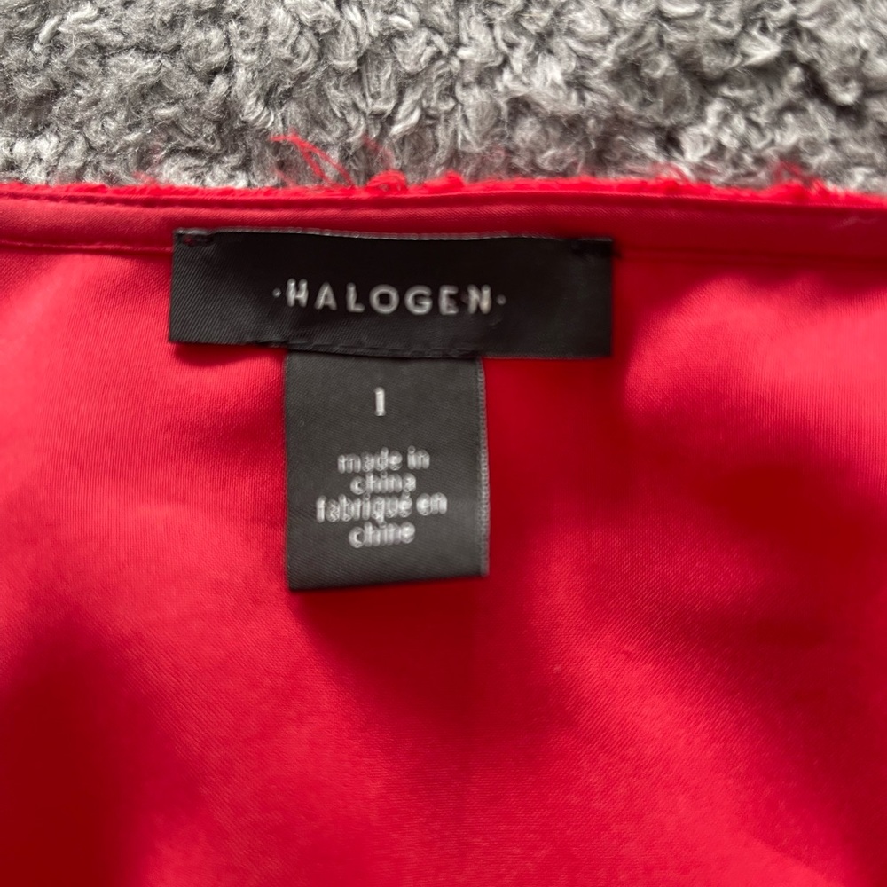 Halogen Red Eyelash Fringe Chiffon Sleeveless Top Blouse Size Large Valentine’s - Picture 4 of 6